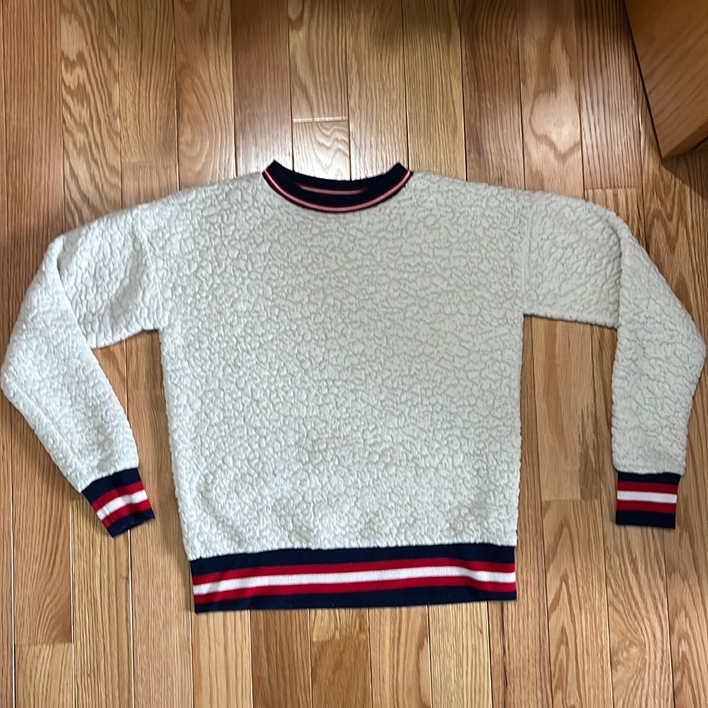 White fluffy crew neck sweater